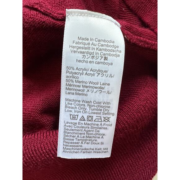 J. Crew Deep Red Burgundy Merino Wool Blend Turtleneck Size Medium - Picture 7 of 7